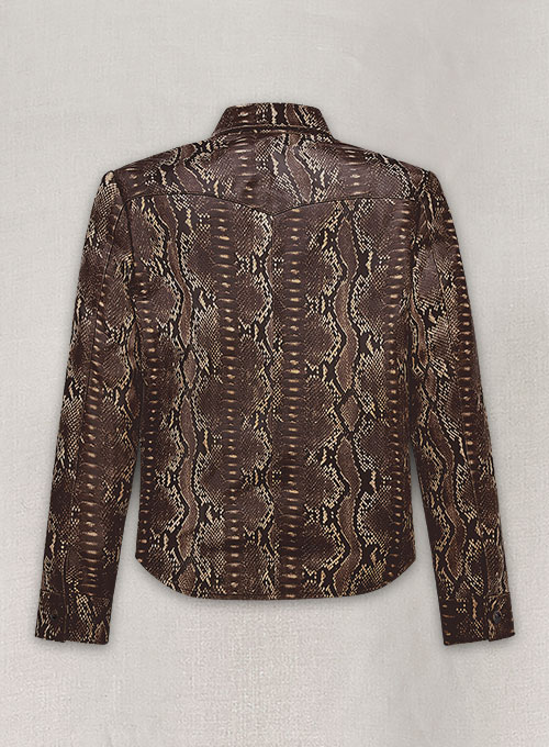 Dark Brown Python Classic Leather Shirt - Click Image to Close