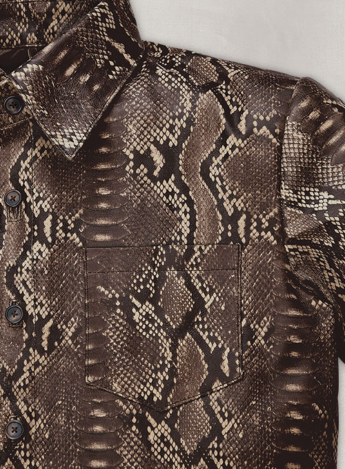 Dark Brown Python Classic Leather Shirt - Click Image to Close