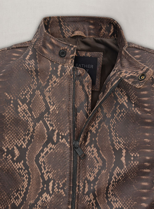 Dark Brown Python Jason Momoa Fast-X Leather Jacket - Click Image to Close