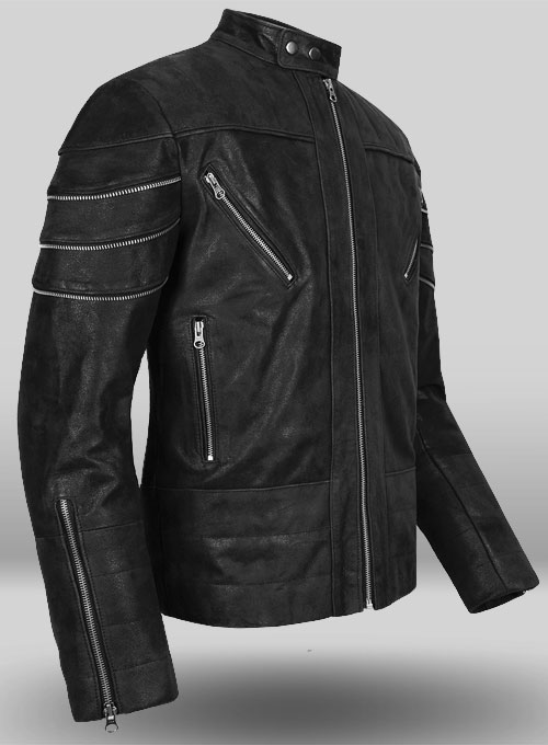 Distressed Black Leather Jacket # 112 - Click Image to Close