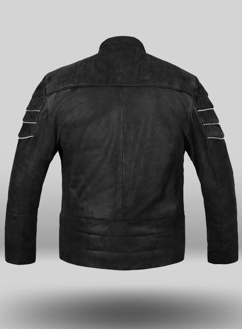 Distressed Black Leather Jacket # 112 - Click Image to Close