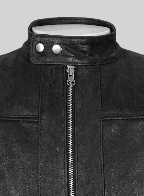 Distressed Black Leather Jacket # 112 - Click Image to Close