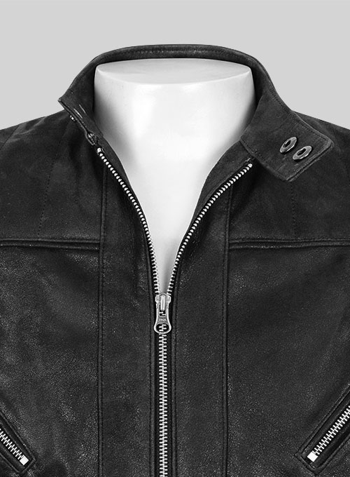 Distressed Black Leather Jacket # 112 - Click Image to Close