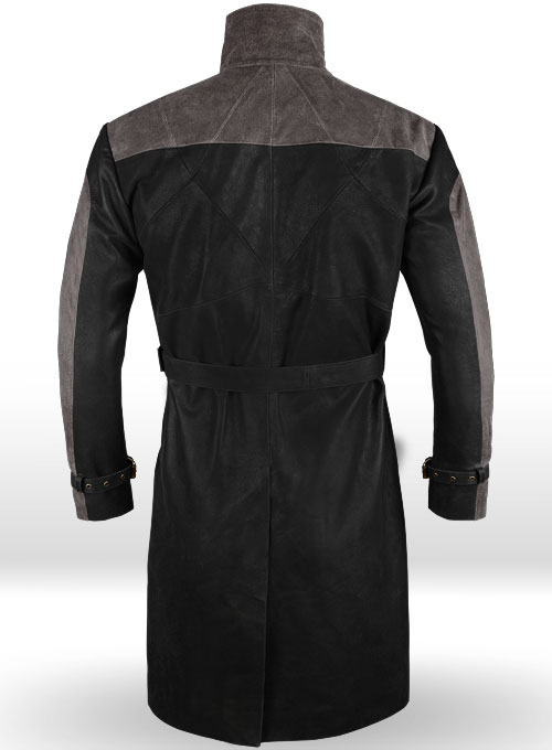 Distressed Black Aiden Pearce Watch Dog Leather Trench Coat - Click Image to Close