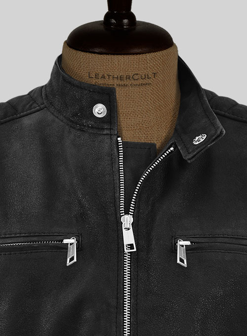 Distressed Black Scott Adkins Accident Man Leather Jacket - Click Image to Close