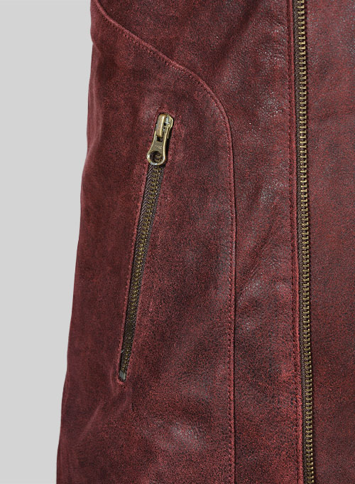 Dark Vintage Red Leather Jacket # 645 - Click Image to Close