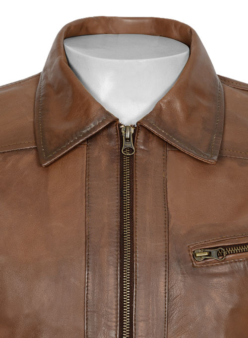 Soft Amazon Brown Wax Downing Leather Jacket - M Slim