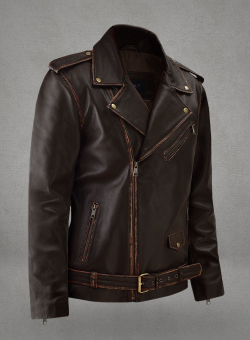 Enforcer Dark Brown Biker Leather Jacket - Click Image to Close