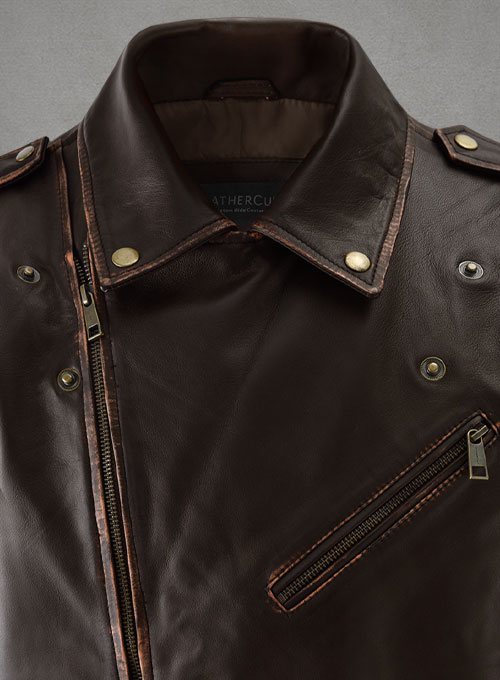 Enforcer Dark Brown Biker Leather Jacket - Click Image to Close