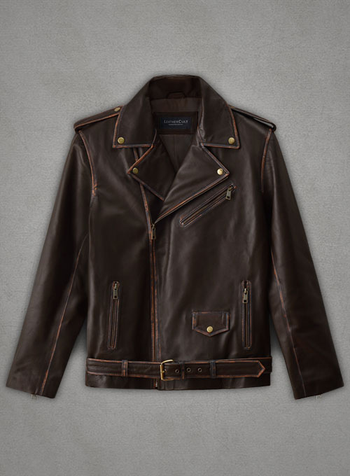 Enforcer Dark Brown Biker Leather Jacket - Click Image to Close