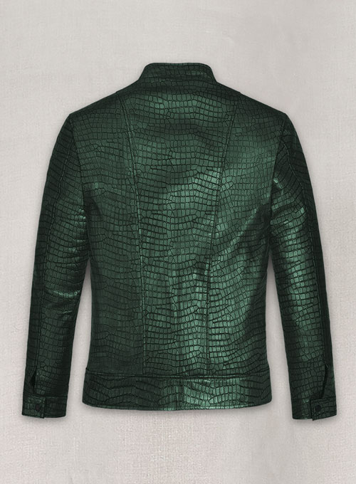 Gleaming Croc Metallic Green Leather Jacket