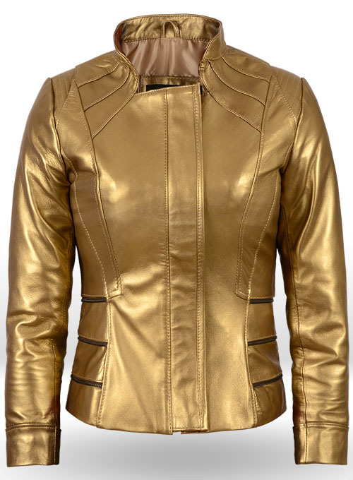 Golden Fitted Leather Jacket # 521