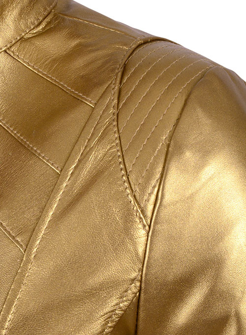 Golden Fitted Leather Jacket # 521 - Click Image to Close