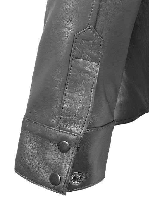 Gray Leather Shirt Jacket - #1S