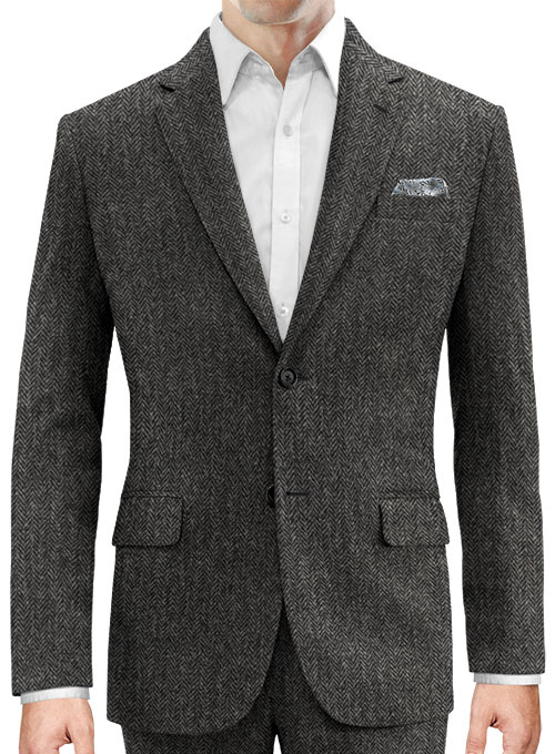 Harris Tweed Dark Gray Herringbone Jacket - Click Image to Close