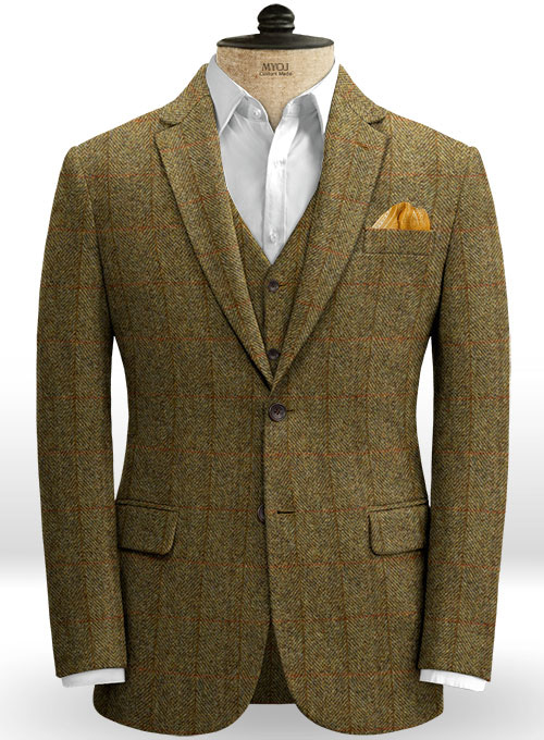 Custom tailored Jacket Harris tweed brown check