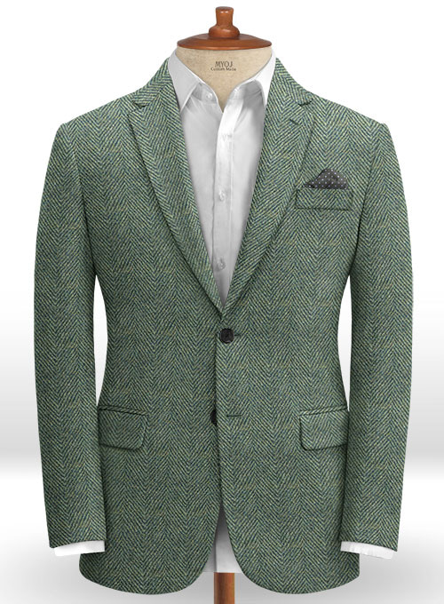 Harris Tweed Wide Herringbone Green Jacket