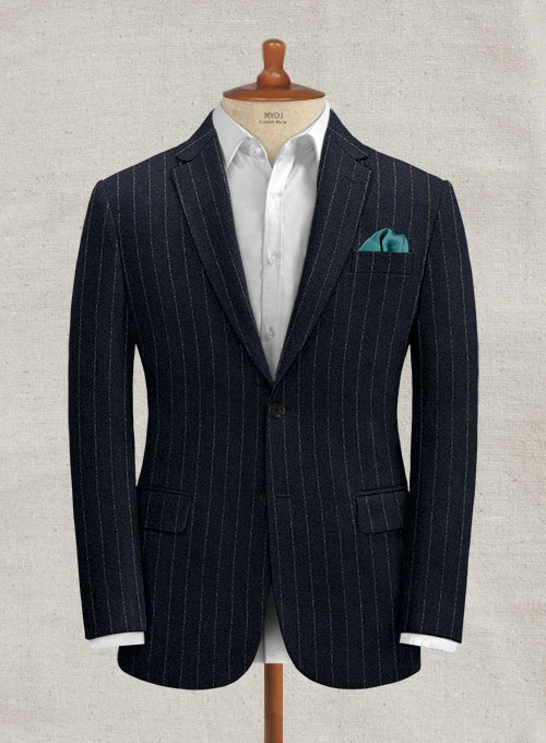Italian Ercola Navy Blue Stripe Tweed Jacket