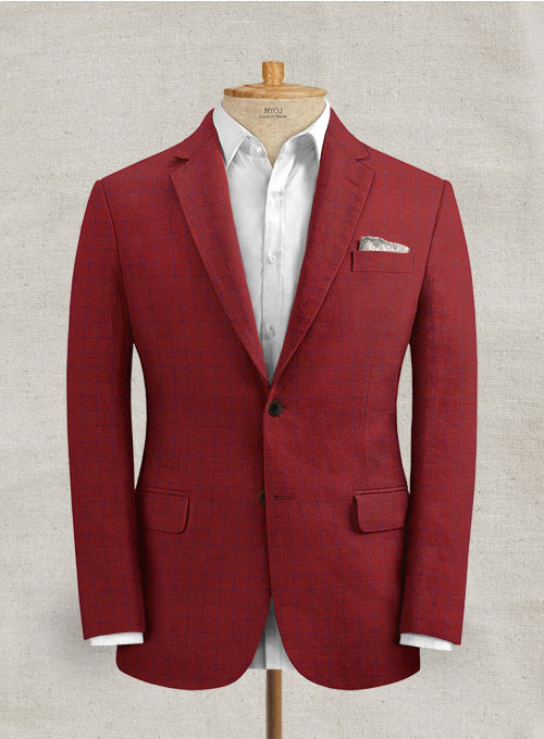Italian Linen Cherry Red Checks Jacket