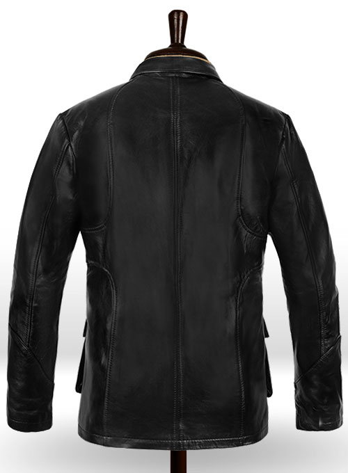 Wrinkled Black Leather Jacket #817 - L Regular