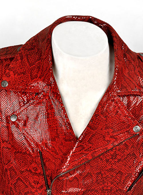 Shiny Red Python  Leather Biker Jacket # 2