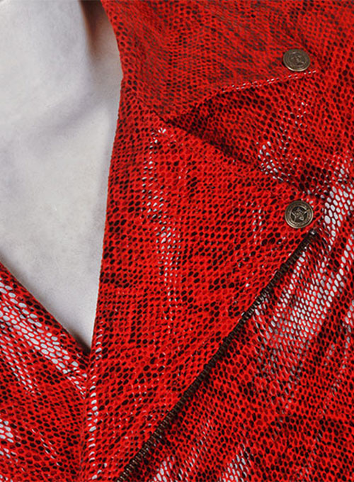 Shiny Red Python  Leather Biker Jacket # 2
