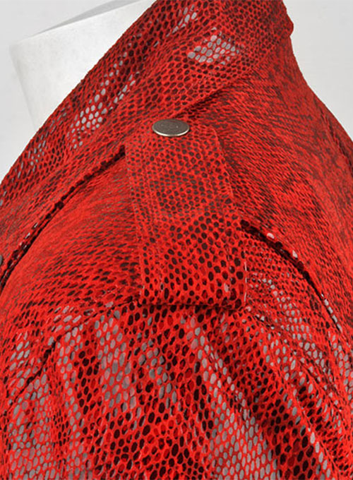 Shiny Red Python  Leather Biker Jacket # 2