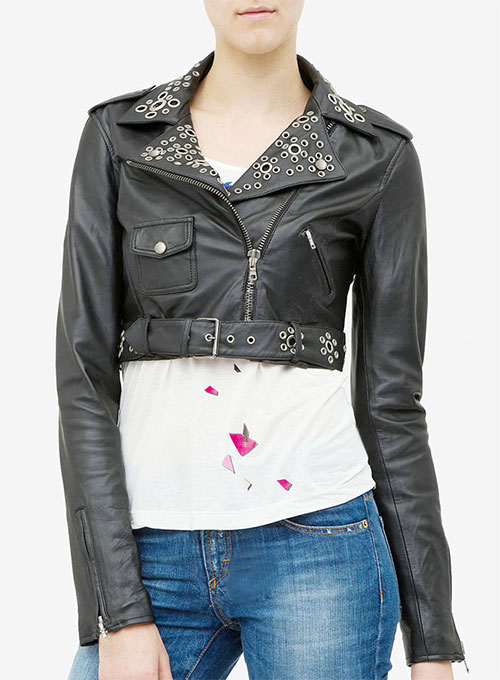 Womens Customized Silver Studded Leather Jacket