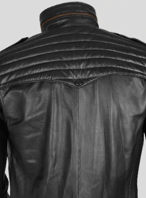 Thick Black Leather Jacket # 641 - Click Image to Close