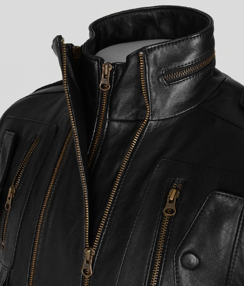 Thick Black Leather Jacket # 641