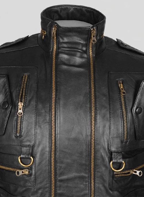 Thick Black Leather Jacket # 641 - Click Image to Close