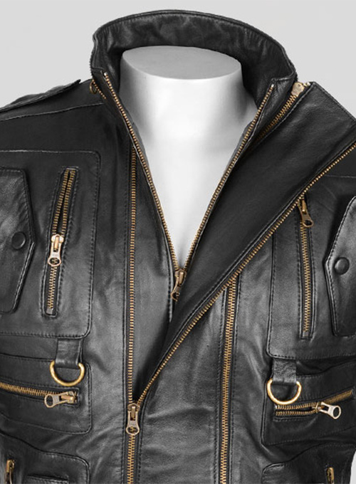 Thick Black Leather Jacket # 641 - Click Image to Close