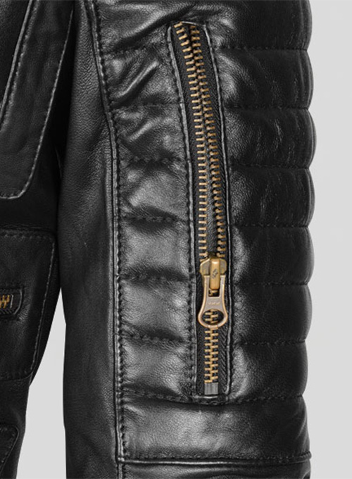 Thick Black Leather Jacket # 641 - Click Image to Close