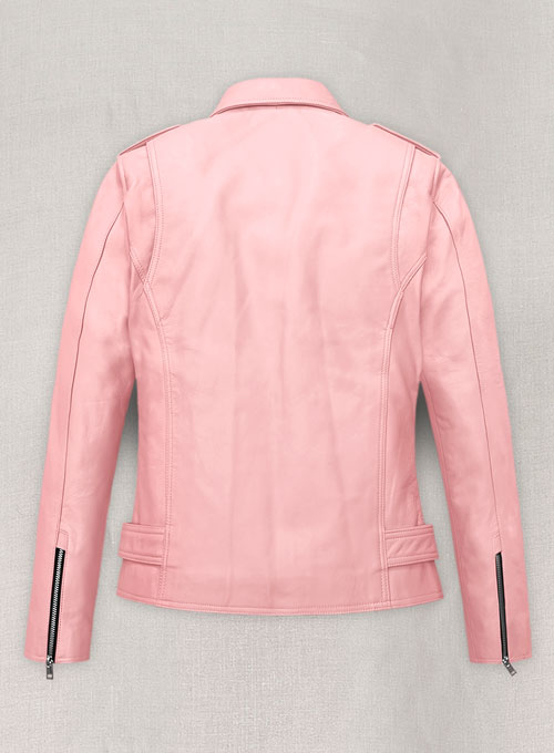 Light Pink Jessica Alba Leather Jacket - Click Image to Close