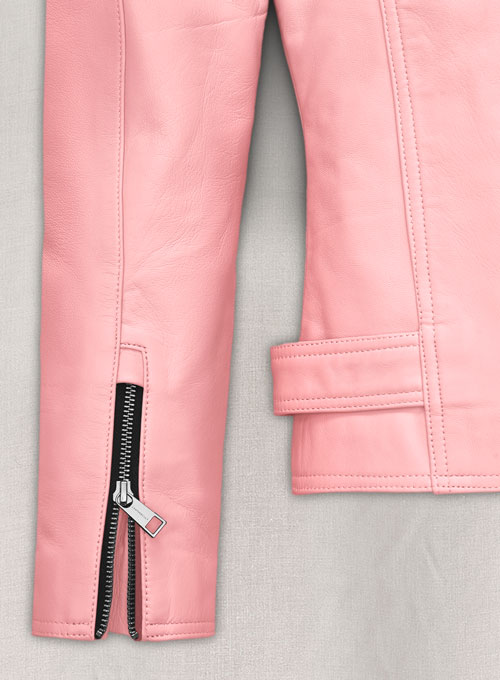 Light Pink Jessica Alba Leather Jacket - Click Image to Close