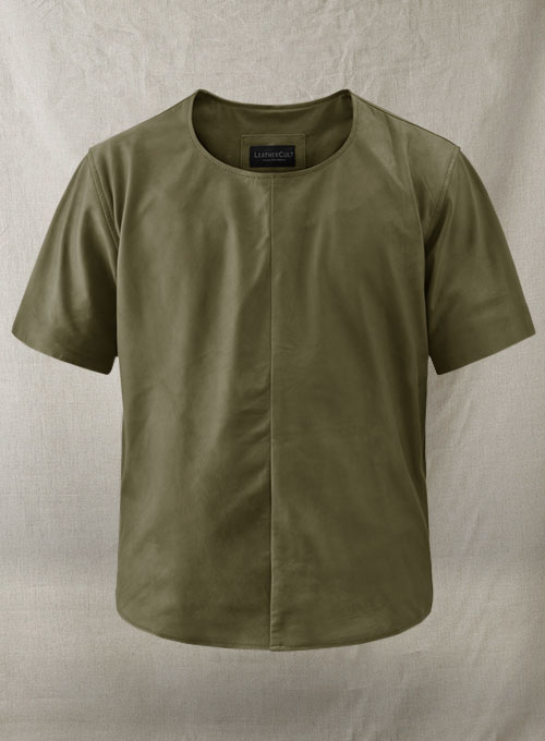 Light Weight Unlined Mauve Green Leather T-shirt