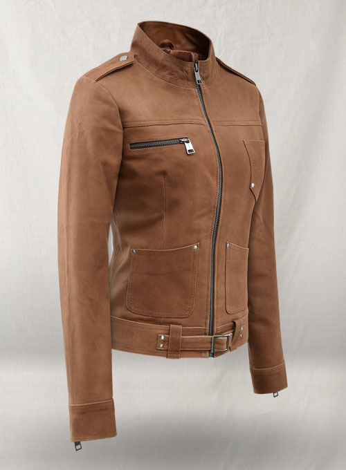 Light Vintage Tan Hide Jennifer Morrison Leather Jacket #2 - Click Image to Close
