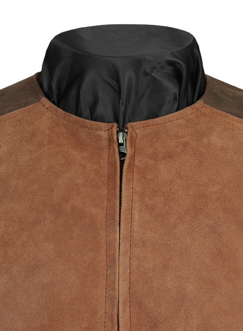 Light Vintage Tan Hide Leather Fighter T-Shirt Jacket - Click Image to Close