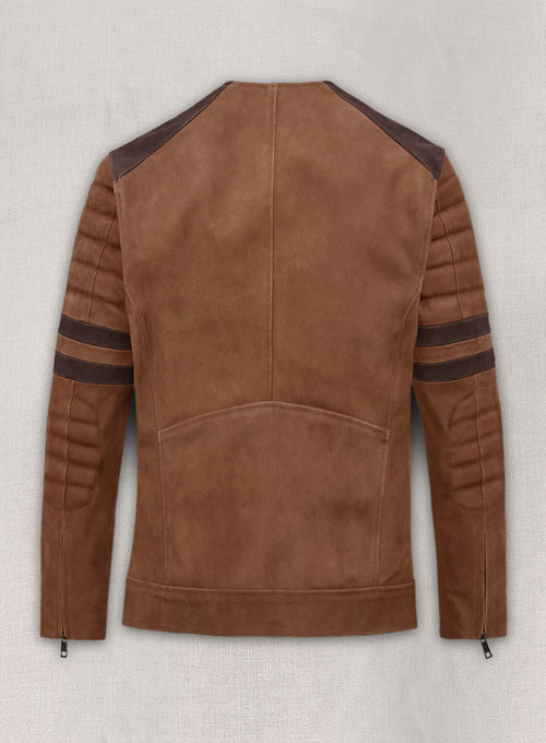 Light Vintage Tan Hide Leather Fighter T-Shirt Jacket - Click Image to Close