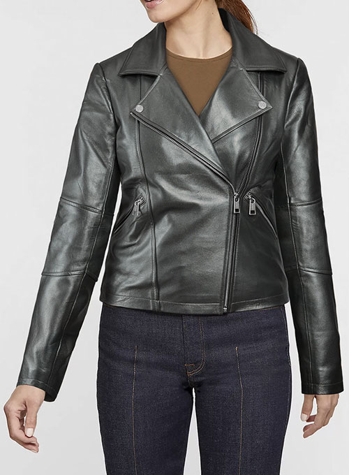Metallic Gray Leather Jacket # 212 - Click Image to Close