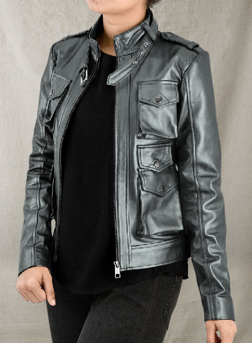 Metallic Lurex Gray Leather Jacket # 235