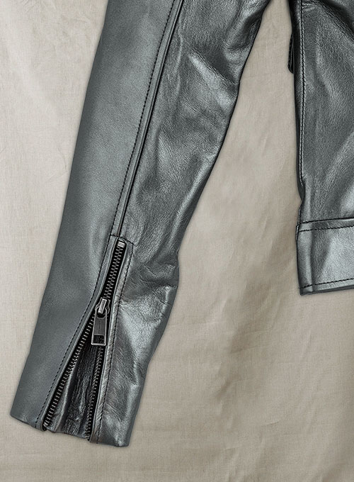 Metallic Lurex Gray Leather Jacket # 235 - Click Image to Close