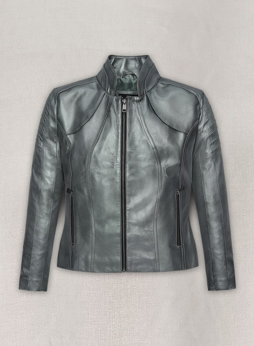Metallic Lurex Gray Leather Jacket # 265