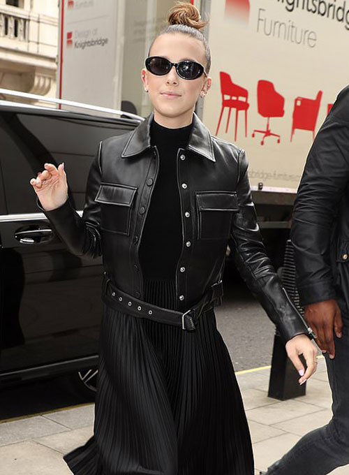 Millie Bobby Brown Leather Jacket #1 - Click Image to Close