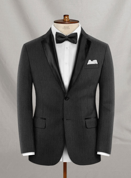 Napolean Charcoal Herringbone Wool Tuxedo Jacket