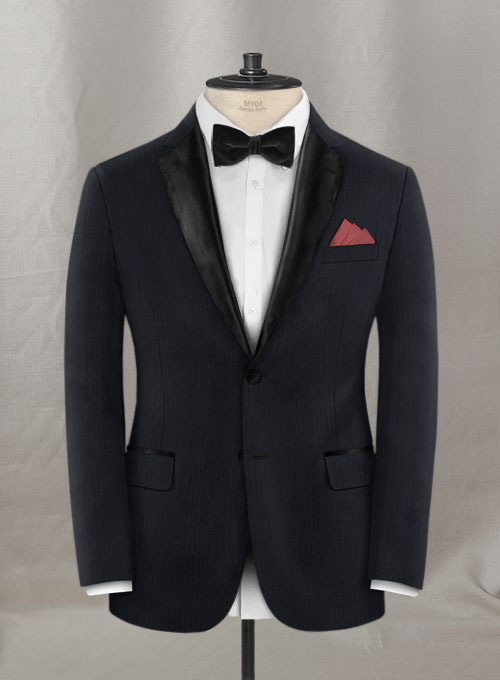 Napolean Dark Blue Herrringbone Wool Tuxedo Jacket