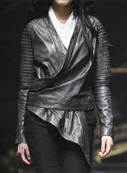 Draped leather outlet jacket