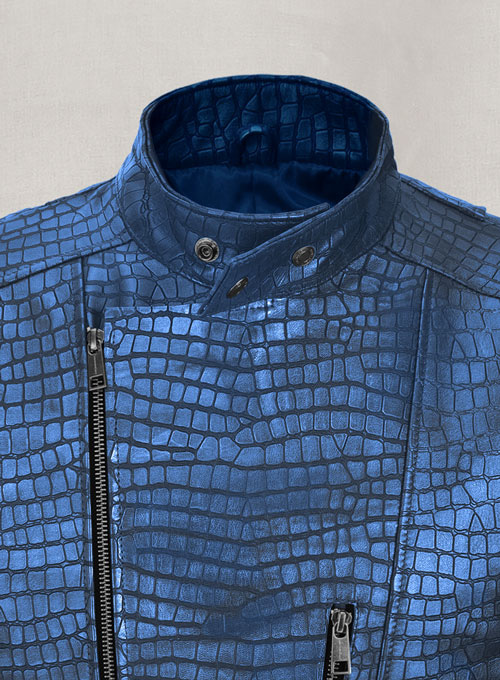 Phantom Croc Metallic Blue Leather Jacket