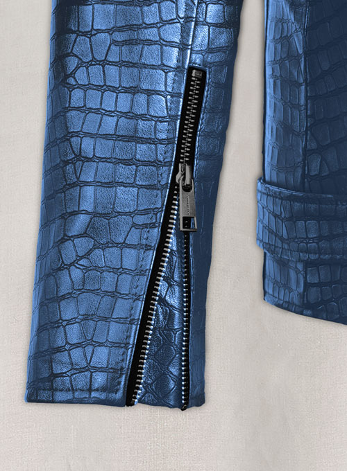 Phantom Croc Metallic Blue Leather Jacket - Click Image to Close