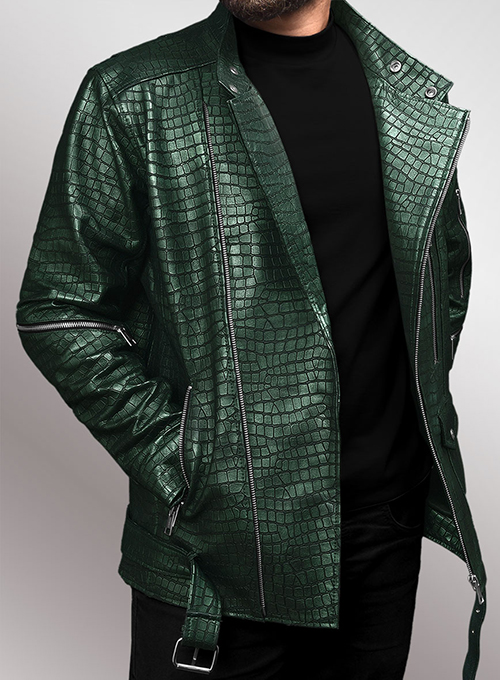 Phantom Croc Metallic Green Leather Jacket - Click Image to Close